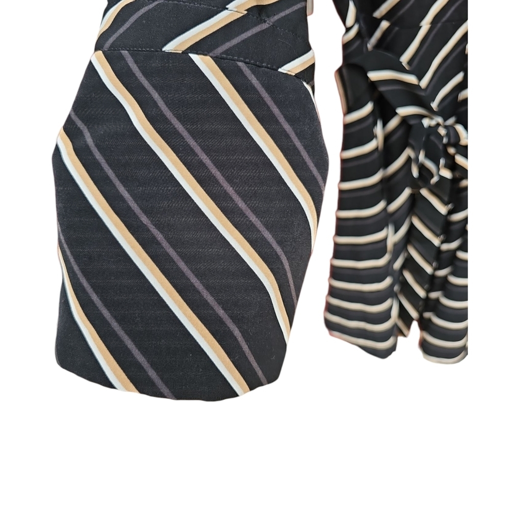 Banana Republic Striped Black with White Gold Stripes Belted Collar Dress Size 6 - Picture 9 of 12